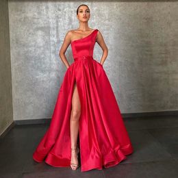 Red Evening Dresses 2023 With Dubai Middle East High Split Formal Gowns Party Prom Dress Sash Plus Size Vestidos De Festa Red Carpet