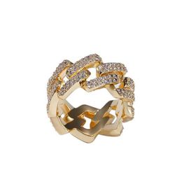 Mens 2 Row CZ Bling Cuaban Link Rings Gold Iced Out Cuban Ring Micro Pave Cubic Zirconia Simulated Diamonds Trend Hiphop Ring293t