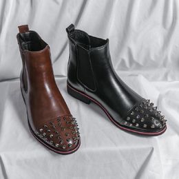 Chelsea botas masculinas com rebite, botas de cano curto de couro pu bico fino moda europa américa estilo britânico plus size 47 48 1aa60