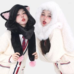 Scarves Sweet Girl Black And White Plush Ear Cap For Children's Autumn Winter Hooded Fashion Cute Scarf Neckerchief