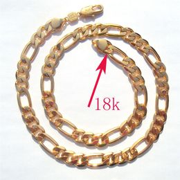 MENS NECKLACE 10MM STAMP 18 K SOLID GOLD FINISH PREMIUM QUALITY FIGARO LINK CHAIN FINE259n