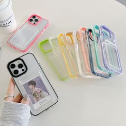 3 in 1 Wallet Car Slots Candy Colour Dual Layer Cases Clear Shockproof Bumper Soft TPU Drop Resistance Cover For iPhone 15 14 13 12 Mini 11 Pro Max XR XS X 8 7 Plus