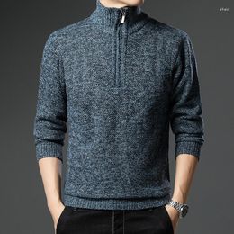 Men's Sweaters Autumn Winter Knitted Pullover Sweater Half High Collar Zipper Solid Long Sleeves Thicken Warm Men Casual