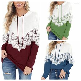 Women's Hoodies Spring And Autumn Fashion Long Sleeve Lace Colorblock Hooded Sweater Casual Commuter Versatile Office Tops Female Lady