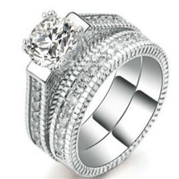 2 15 ct Popular luxury sets of high-grade diamond inlaid with 14K white gold ring175f