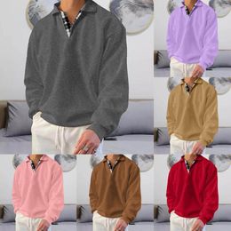 Men's Hoodies Sweatshirt For Men Male Casual Plaid Hoodless Long Sleeve Turn Down Collar Button Jacket