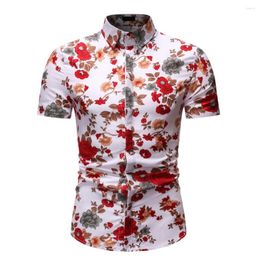 Men's T Shirts Casual Short Fashion Button Hawaii Print Beach Sleeve Quick Blouse Cotton Workout Tops