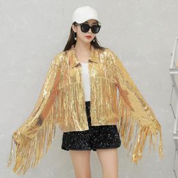 Women's Jackets Women Coat Comfy Stage Show Cardigan No Buttons Trendy Shiny Sequins Tassel For Party