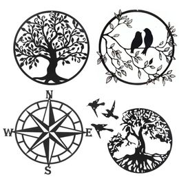 Wall Stickers Tree of Life Metal Pendant Compass Decoration Indoor Outdoor Garden Farmhouse Hanging Ornament for Home Housewarming Gift 230928