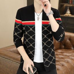 men's striped jacquard knitted cardigan new exquisite bee embroidery casual shawl sweater spring and autumn coat