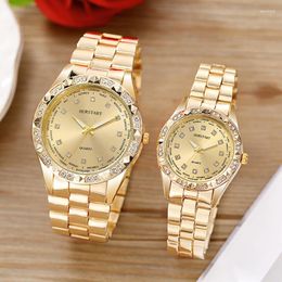 Wristwatches 2024 Lover Watches Luxury Business Stainless Steel Gold Watch Men Classic For Women Rhinestone Couple Gift