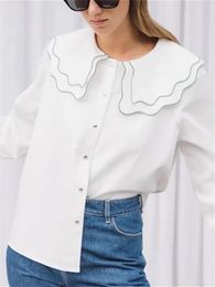 Women's Blouses Women White Shirt Double Layer Wavy Ruffled Collar Sweet Single Breasted Long Sleeve 2023 Autumn Blouse For Female