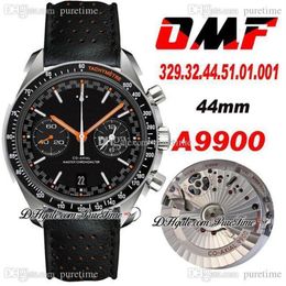 OMF A9900 Cronógrafo Automático Mens Watch Moonwatch Mostrador Preto Mão Laranja 329 32 44 51 01 001 Pulseira de Couro Super Edition Watche184s