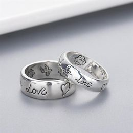 band ring Women Girl Flower Bird Pattern Ring with Stamp Blind for Love Letter men Ring Gift for Love Couple Jewellery w294185v