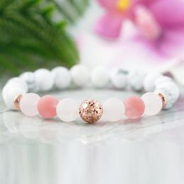 MG1093 Matted Rose Quarz Howlite Bracelet Essential Oil Diffuser Bracelet Lava Stone Energy Protection Bracelet Aromatherapy Anxie251L