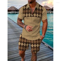 Men's Tracksuits 2023 Suit 3D Black Dot Print Summer Short Sleeve Polo Shirt Shorts Fashion Zipper Two Piece Set