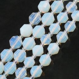 Beads Natural White Opal Faceted Sharp Energy Column Loose Stone For Jewelry DIY Making Bracelet Accessories 15'' Starnd