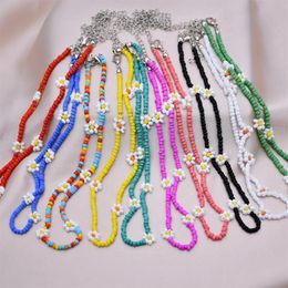 Chokers Bohemian Colorful Seed Bead Flower Choker Necklace Statement Short Collar Clavicle Chain For Women Jewelry Bijoux301S