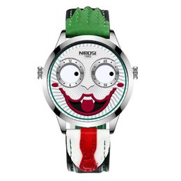 Nibosi joker relógio masculino marca de luxo diversão palhaço relógios masculinos à prova dwaterproof água moda limitada pulsos para homem relogio masculino313r
