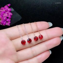 Dangle Earrings Fashion Natural Red Garnet Drop Gemstone Elegance Round Ear Line 925 Silver Female Girl Gift Jewellery