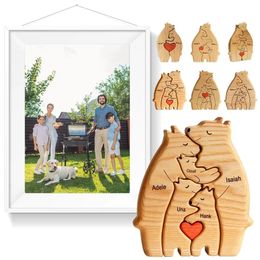 Decorative Objects Figurines Wooden Personalised Bear Family Theme Art Puzzle DIY Name Desktop Ornament Home Deco Customized Gift For 230928