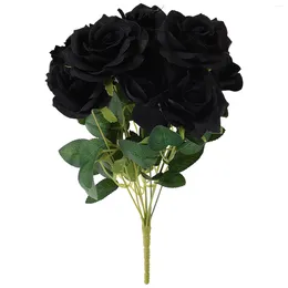 Decorative Flowers Simulation Black Rose Fake Flower Decor Halloween Present Plastic Vases Roses Silk Simulated Bride Artificial Bouquet