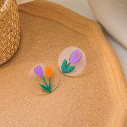 Dangle Earrings Asymmetry Korean Sweet Resin Flowers Drop For Women Clear Acrylic Flower Round 2023 Party Jewellery Gift