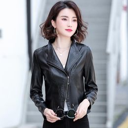 Women's Leather M-5XL Faux Jackets Women Clothes 2023 Spring Autumn Black Ladies Pu Coat Suit Collar Zipper Long Sleeves