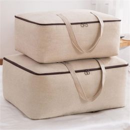 Mcao Large Blanket Clothing Storage Bags No Odor Moisture Proof Cotton Linen Fabric Collapsible Under Bed Organizer HT0902 220531289v