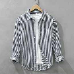 Men's Casual Shirts 2023 Fashion Striped For Men Long Sleeve Turn-down Collar Be All-match Tops Male Pure Cotton Button Up Shirt Clothing
