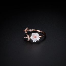 1Pc Rose Gold Sakura Flowers Zircon Branches Shell Flowers Open Ring Charming Cherry Blossom Adjustable Rings Women's Jewelry2784