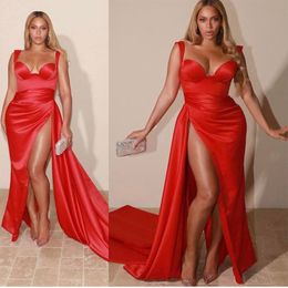 Sexiga röda aftonklänningar 2023 med Dubai Formella klänningar Party Prom Dress Arabic Middle East Off Shoulder Mermaid High Split