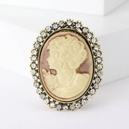 Brooches Vintage Gothic Style Rhinestones Cameo Head Pin Statue Beauty Brooch For Women Clothing Bag Hat Accesories Jewellery