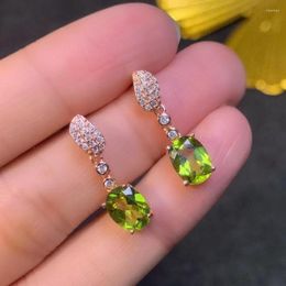 Dangle Earrings Elegant 925 Silver Peridot Drop Total 2ct 6mm 8mm Natural 18K Gold Plating Jewelry