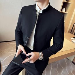 Men's Suits Chinese Style 2 Piece Suit (Jacket Pants) Fashion Wedding For Men Casual Business Formal Party Prom Blazer Trousers