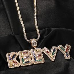 Men Women Fashion Letter Necklace Gold Plated Bling Colourful Diamond Stone CZ Custom Name Letters Necklace With 3mm 24inch Ro258f