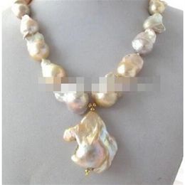 Jewelr 003028 Natural Light Pink Lavender Unusual Keshi Keishi Baroque Pearl Necklace&Pendant271l