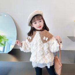 Jackets Baby Girls Jacket Autumn Winter Warm Faux Fur Coat For Lapel Lace Princess Outwear Plush Children Clothing CH62