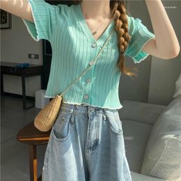 Women's T Shirts Lady Green Knitted Tank Tops Female Solid Short Sleeve Slim Top Girl Casual Women T-shirt Summer Clothes Cloth