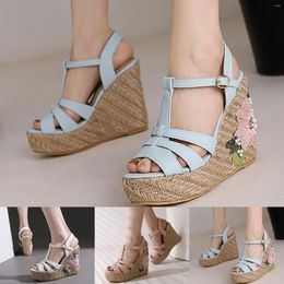 Sandals Bohemian Water Proof Platform Slope Heel Large Korean Edition Ultra High Lace Up Heels for Women