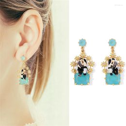 Stud Earrings European And American Blue Gem Fashion Temperament Paris Lover Star Hand-painted Enamel