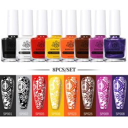 Nail Polish 8 Pcs/Set 6ml White Black Nail Art Stamping Polish Kit Gel Nail Polish for Nail Stamping Plates Stamp Template 230928