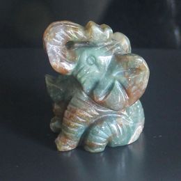 Decorative Objects Figurines Carved Mixed gemstone Crystal sitting Elephant Figurine Animal Carving home decor 2'' 230928