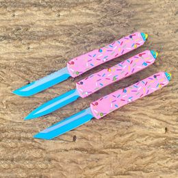 Mict TU85 Pink Donut Knife D2 Blade Dual Action Aviation Aluminum Handle Tactical Hunting Self Defense EDC Survival Tool Knives