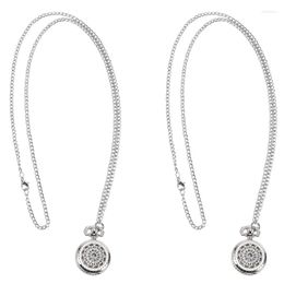 Pocket Watches 2X Men Women Watch Quartz Silver Alloy Pendant Necklace Deco