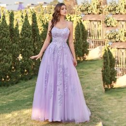 Elegant Purple Sweetheart Evening Dress 2023 Lace Spaghetti Strap Tulle Backless Party Prom Ball Gown Custom Made