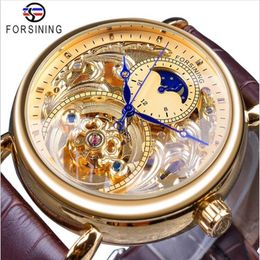 Top sell Forsining fashion man watches Mens Mechanical Automatic Watch stainless steel wrist watch for man Leather strap For05278V