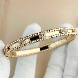 Luxury quality punk charm band bracelet with diamond flower shape for women wedding jewelry gift have box stamp PS3370A2086