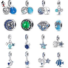 925 sterling silver charms for women jewelry beads Blue glass bead pendant ocean series