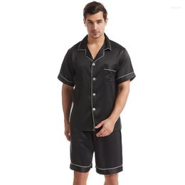 Men's Sleepwear Mens Satin Silk Pyjamas Set Short Sleeves Button T-Shirt Tops Shorts Loungewear Pyjamas For Men